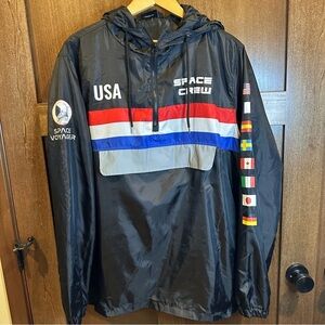 Chemistry Black Windbreaker with Red and Blue Accents